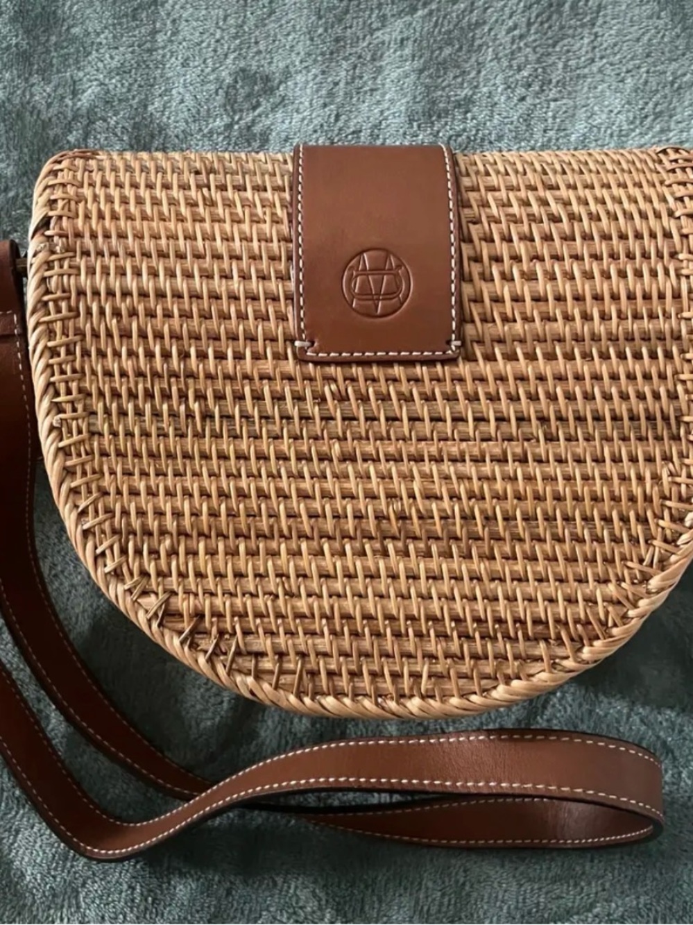 Massimo Dutti Brown Leather Rattan Wicker Crossbody Messenger Purse - Picture 2 of 7